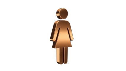 Bronze female gender symbol PNG isolated on transparent background, woman sign for restroom or equality concept