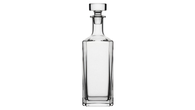 Elegant clear glass decanter isolated PNG on transparent background, vintage liquor bottle for barware and home decor use - Powered by Adobe