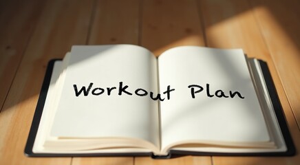 Open book with the words workout plan written on it