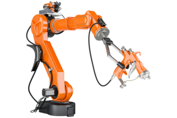 Robotic Arm with electrostatic air spray gun, transparent background