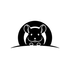Chinchilla silhouette peeking from a minimal black tunnel