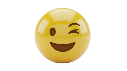 Winking face emoji PNG isolated on transparent background, yellow emoticon with happy expression for social media and digital communication