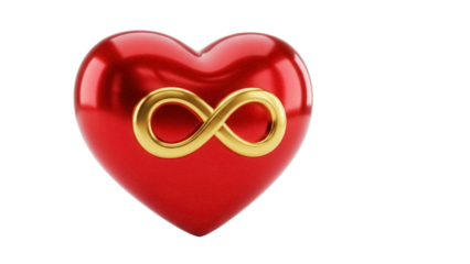 Red heart with golden infinity symbol isolated PNG, love and eternity concept for Valentine s Day and wedding design projects