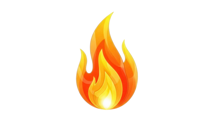 Vibrant flame PNG isolated on transparent background, stylized fire graphic with orange and yellow gradient for design elements