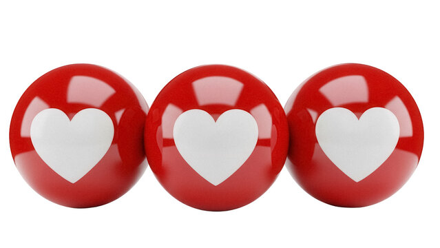 Three red heart emoji balls isolated PNG, love and romance concept for social media and digital communication on transparent background - Powered by Adobe