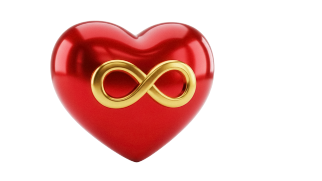 Red heart with golden infinity symbol isolated PNG, love and eternity concept for Valentine s Day and wedding design projects