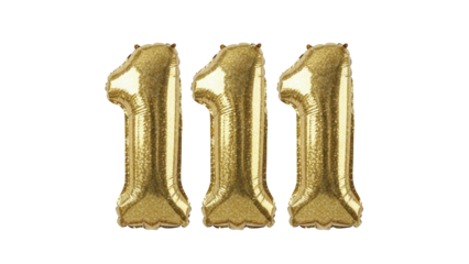 Golden number 111 balloon isolated PNG on transparent background, festive decoration for birthday party and anniversary celebration