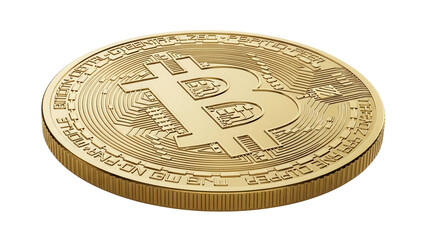 Golden Bitcoin coin isolated PNG, cryptocurrency digital money for investment and finance, decentralized peer-to-peer network, blockchain technology
