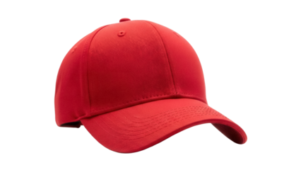 Red baseball cap PNG isolated on transparent background, classic headwear for sports and casual fashion design projects