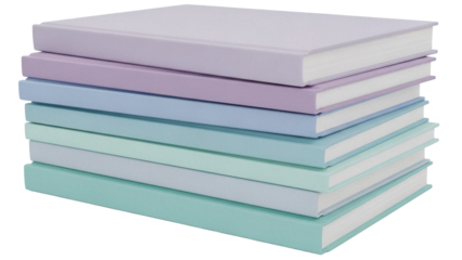 Stack of pastel colored books isolated PNG, pile of reading material for education and knowledge on transparent background