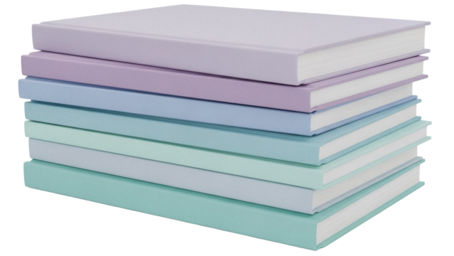Stack of pastel colored books isolated PNG, pile of reading material for education and knowledge on transparent background