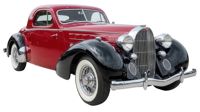 Fototapeta Classic red Cord 810/812 coupe PNG isolated on transparent background, vintage American car with black fenders and whitewall tires