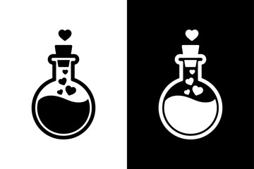 Love Potion Elixir Silhouette. Modern Flat Style Vector Bottle Icon in Black and White