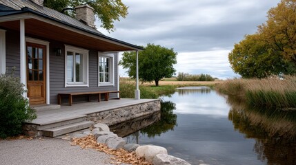 Obraz premium Rustic house by a calm river