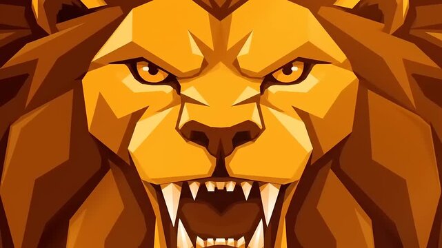 Roaring Lion Heads in Geometric Art Style Animation for Creative Projects