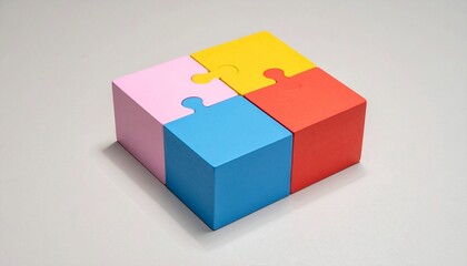 Obraz premium Colorful 3D puzzle cubes interlocked in square formation.