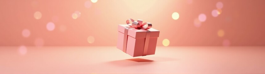 Pink gift box with a red bow on it congratulation background