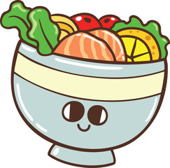 Cute healthy salad cartoon hand drawn character illustration