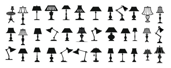 Collection of black desk and table lamps silhouettes