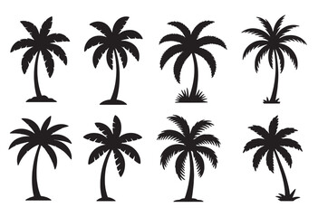 collection of diverse black silhouette palm tree