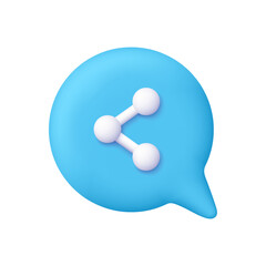 Blue speech bubble with share symbol. Social media, communication, digital connection and user interface concept. 3d vector icon. Cartoon minimal style.