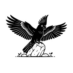 Two white cockatoos perched on black branch vector