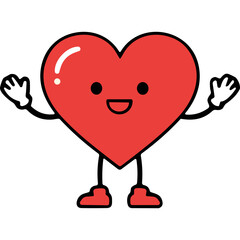 A Cheerful Red Heart Character with a Smiling Face and Cute Legs Stands Out Against a Solid Black Background with Subtle Line Details