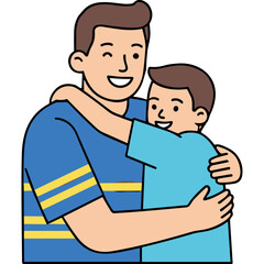 A Father And Son Embracing With Joyful Expressions In A Warm Affectionate Hug Representing Family Love And Connection On A Simple Background