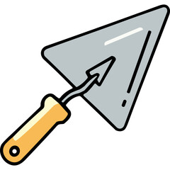 A Flat Design Illustration of a Trowel Tool with a Yellow Handle and Gray Metal Blade on a Black Background