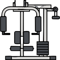 A Gray Home Gym Machine With Weight Stack and Padded Seats Isolated On A Black Background, A Minimalist Illustration Of Fitness Equipment For Strength Training