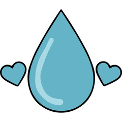 A Large Light Blue Teardrop Shape with Two Small Blue Heart Shapes on Either Side on a Black Background