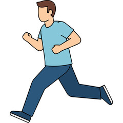 A Man In A Light Blue T Shirt And Blue Jeans Running With His Fists Clenched Isolated On Black Background