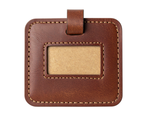 Classic Luggage Tag Front View with Blank Insert, Rectangular Design, isolated on transparent background