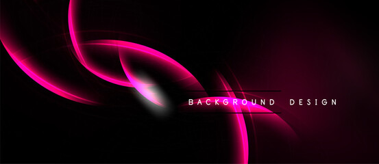 Abstract pink light curves over black background. Modern design element, vibrant energy, sleek presentation. Minimalist aesthetic.