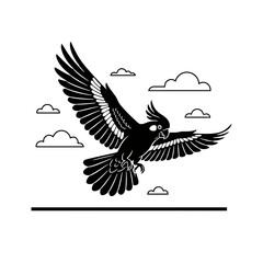 Black cockatoo silhouette flying over a simple horizon line