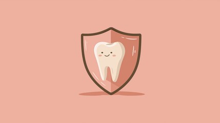 Protecting teeth with a cute shield design featuring a smiling tooth for dental care awareness