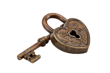 Symbolic love lock key isolated on transparent background