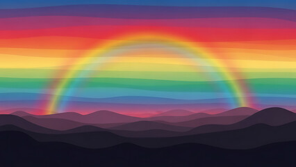 Vibrant abstract double rainbow vector background over dark stylized gradient landscape illustration