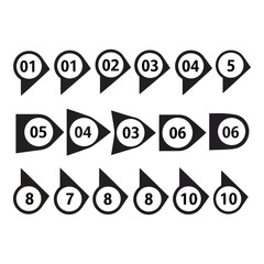 Set of map pointer icons with numbers from 01 to 10, great for navigation and location marking