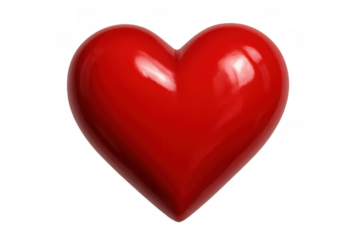Red glossy heart icon creating a symbolic representation of love, romance, health, and passion on a transparent background