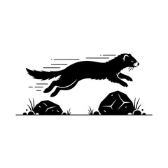 Minimalist illustration of three curled ferrets in a cozy nest