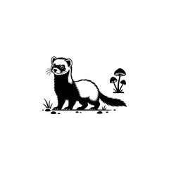 Three ferrets exploring hollow log in a minimalist line art style
