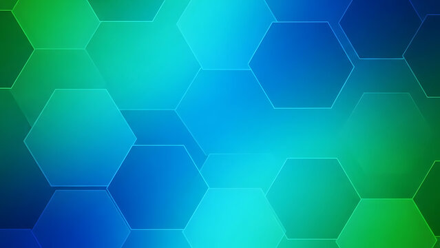 Abstract Futuristic Hexagon Pattern Background with Vibrant Blue and Green Technology Gradient - Powered by Adobe