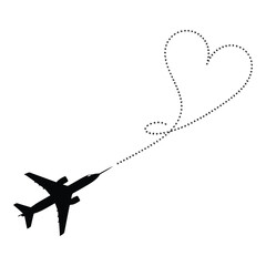 Airplane leaving a dotted heart shape trail in the sky