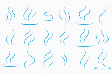 Obraz premium Smoke steam icon vector set, Smoke smell. Vector illustration. hot aroma heat design on transparent background. steam smoke set vector silhouette. Smoke smell, steam aroma heat icon illustration. 