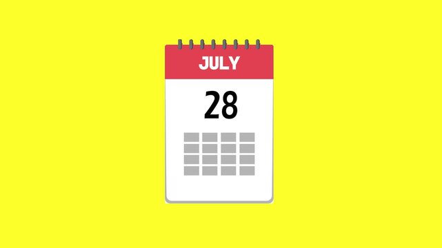 Animated calendar icon isolated - Calendar with the date july 31 on a yellow background - Simple technology calendar with date concept on yellow background