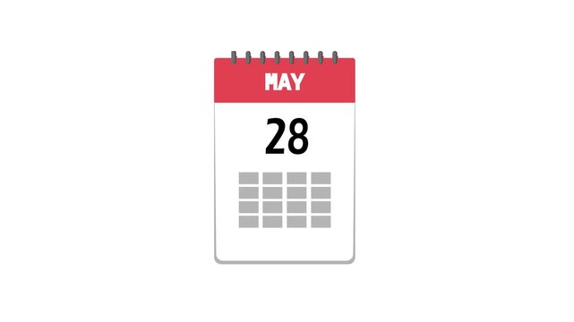 Calendar icon animation - Calendar with the date may 31 on a white background - Simple technology calendar with date concept on white background