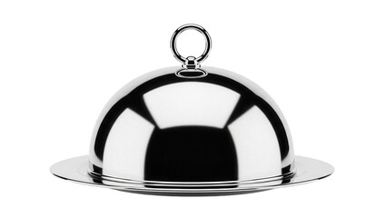 Silver serving dome isolated PNG on transparent background, elegant cloche for restaurant catering and special event food presentation
