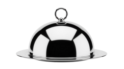 Silver serving dome isolated PNG on transparent background, elegant cloche for restaurant catering and special event food presentation