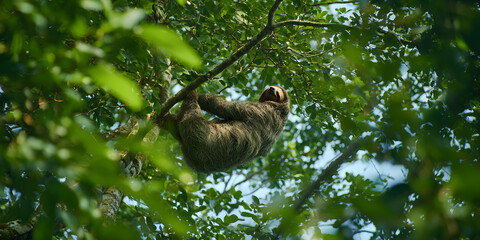 Fototapeta premium Majestic Sloth's Tranquil Arboreal Sanctuary: A Captivating Glimpse into Nature's Enchanting Tapestry